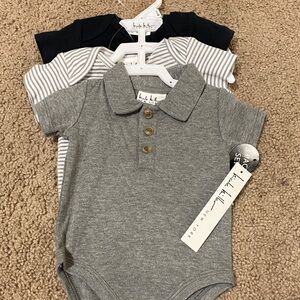 Nicole Miller Gray, Black, and Striped Bodysuits